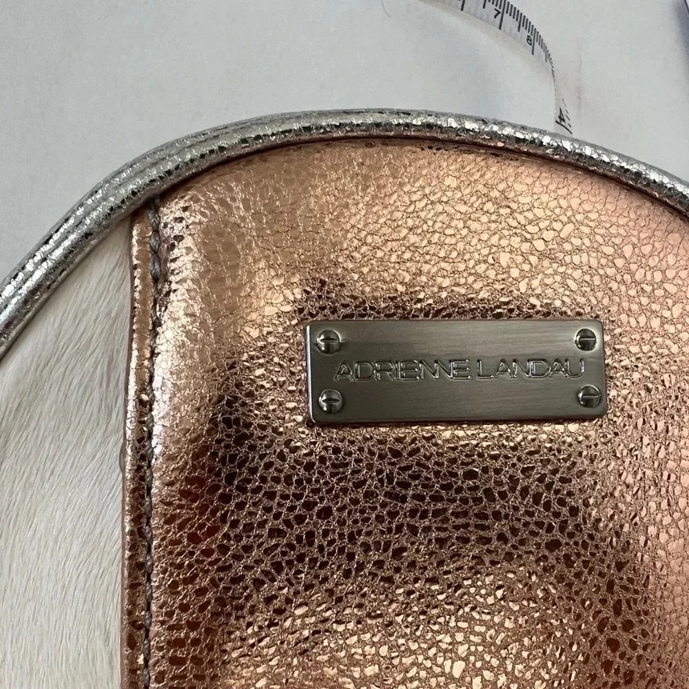 ADRIENNE LANDAU Round zipper Cross Body Silver Rose Gold Pony Shoulder Bag Purse